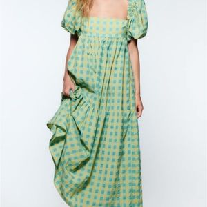 Zara Plaid Print Midi Dress (green/blue)